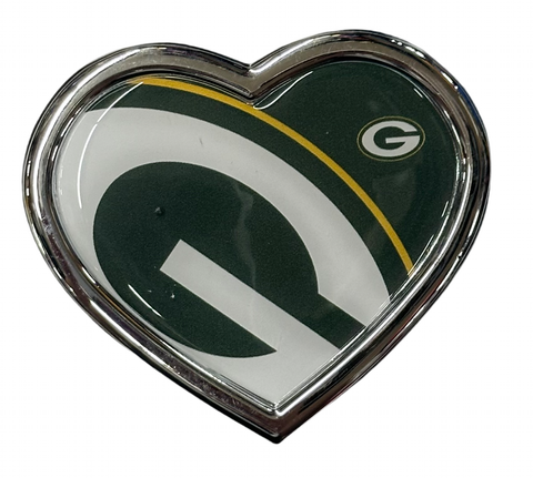 Green Bay Packers Heart Shaped Acrylic-Metallic Auto Emblem