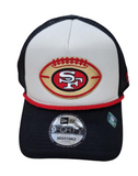San Francisco 49ers 2024 Historic Sideline Cream A-Frame New Era 9FORTY Trucker Rope Hat