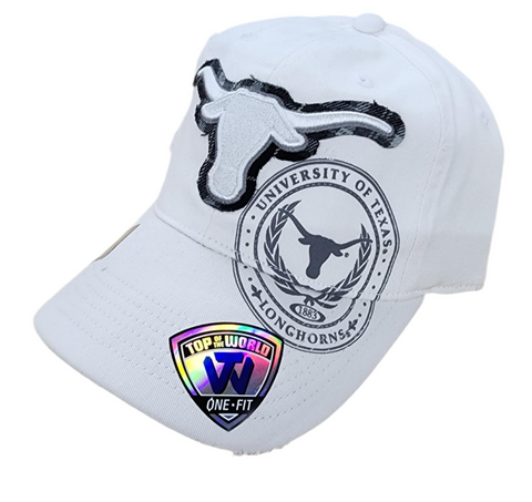 Texas Longhorns Distressed Top of The World Flex Fit White Cap