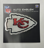 Kansas City Chiefs Acrylic - Metallic Auto Emblem W/ Adhesive Tape Backing