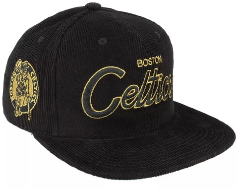 Boston Celtics 2024 NBA Script Corduroy Mitchell & Ness SnapBack -Black / Gold