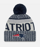 New England Patriots New Era NFL On Field Sideline Cuffed Knit Pom Beanie-Navy