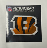 Cincinnati Bengals Acrylic- Metallic Auto Emblem W/ Foam Adhesive Tape Backing