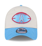 Houston Oilers Official 2024 NFL Sideline Historic Gridiron Classics Flex-Fit New Era 39THIRTY Hat - Stone/Light Blue