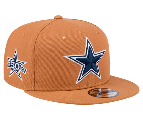Dallas Cowboys Men’s 50th Anniversary Side Patch Brown Color Pack New Era 9FIFTY Snapback Hat - Beige