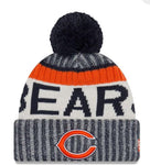 Chicago Bears New Era NFL On Field Sideline Cuffed Knit Pom Beanie-Navy