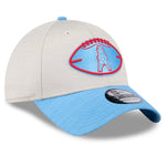 Houston Oilers Official 2024 NFL Sideline Historic Gridiron Classics Flex-Fit New Era 39THIRTY Hat - Stone/Light Blue