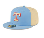 Texas Rangers New Era 59FIFTY “JUST CAPS” Fitted Hat- Venetian Yellow/ Baby Blue