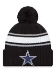 Dallas Cowboys NFL 2022 Black and White Cuff Fold With Pom New Era Beanie