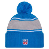 Detroit Lions 2024 New Era Sideline Cuffed Knit Pom Beanie