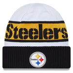 Pittsburgh Steelers New Era White/Black 2023 Sideline Tech Cuffed Knit Hat