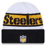 Pittsburgh Steelers New Era White/Black 2023 Sideline Tech Cuffed Knit Hat