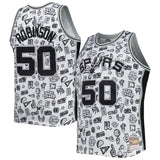 Men's San Antonio Spurs David Robinson Mitchell & Ness White 1998/99 Hardwood Classics Doodle Swingman Player Jersey