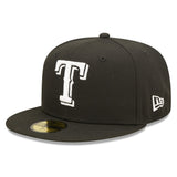 Texas Rangers Official Black/White Team Logo New Era 59FIFTY Fitted Hat