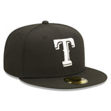 Texas Rangers Official Black/White Team Logo New Era 59FIFTY Fitted Hat