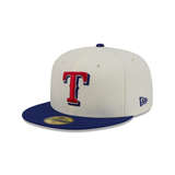 Texas Rangers Official Two Tone Team Logo New Era 59FIFTY Fitted Hat - Blue/Chrome White
