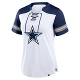 Dallas Cowboys Official Fanatics White/Navy Foiled Primary Women’s Lace-Up T-Shirt