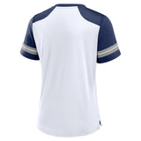 Dallas Cowboys Official Fanatics White/Navy Foiled Primary Women’s Lace-Up T-Shirt