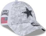 Dallas Cowboys Men’s 2024 Salute to Service New Era 9FORTY Stretch-Snap Hat White/Graphite