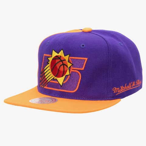 Phoenix Suns Hardwood Classics Rear Script Deadstock Mitchell & Ness Snapback Hat - Purple/Orange