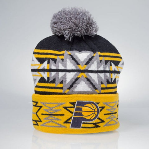 Indiana Pacers GeoTech Winter Beanie With Pom Mitchell & Ness - Navy/Yellow