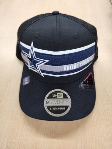 Dallas Cowboys Official NFL Adult Banner Strip New Era 9SEVENTY Adjustable Stretch-Snap Trucker Hat Cap- Black