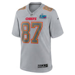 NFL Men's Kansas City Chiefs Travis Kelce Nike Gray Super Bowl LVII Patch Atmosphere Fashion Game Print Jersey