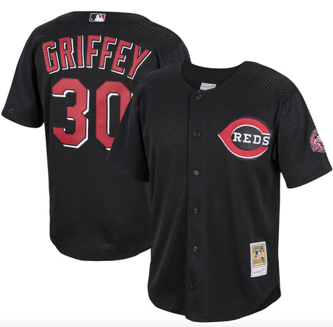 MLB Throwback Cincinnati Reds Ken Griffey Jr. 2000 Mitchell & Ness Cooperstown Collection Button up Jersey- Black